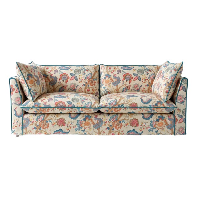 Sophie Conran Coco 3 Seater Sofa - Kitty Indian Summer with Contrast Welt Knife Edge Cushion For Sale