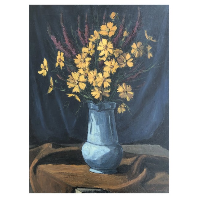 Marius Chambaz, Bouquet aux fleurs jaunes, Oil on Canvas For Sale