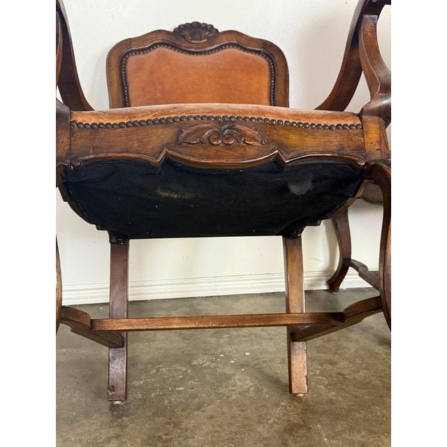 Set of Ten French Carved Wood Dining Chairs With Leather Upholstery For Sale - Image 18 of 18