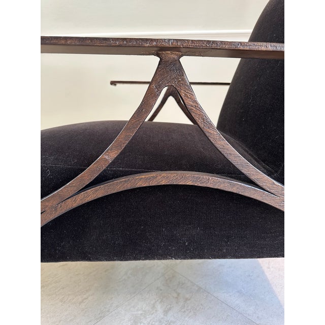 Vintage Custom Bernhardt Chocolate Brown Velvet & Iron Brutalist Lounge Chairs - A Pair For Sale - Image 9 of 15