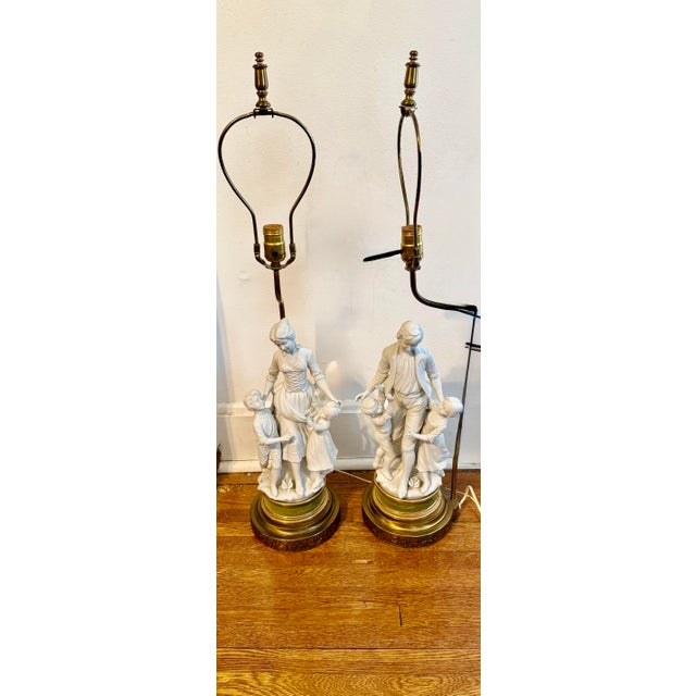 Mid 20th Century Large Parian Bisque Porcelain Sculptured Lamps For Sale - Image 9 of 12