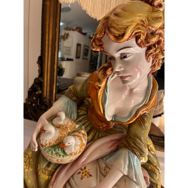 Capodimonte Large Figural Italian Ceramic Lamp Signed D Polo Uiato For Sale - Image 4 of 9