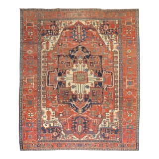 Zabihi Collection Pictorial Animal Figure Antique Persian Serapi Carpet - 11'1" x 15'1" For Sale