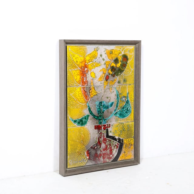 Modernist Ceramic Tile Wall Plaque of Sunflowers Signed Gilbert Valentin For Sale In New York - Image 6 of 13