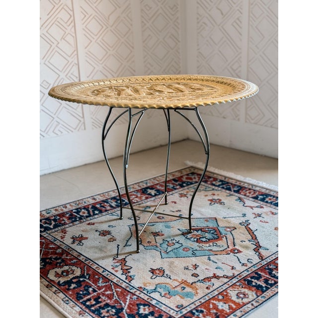 Metal Vintage Persian Revival Tinned Copper Tray Table-Wall Hanging Stand-Metal-Boho For Sale - Image 7 of 10