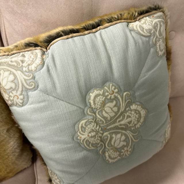 Reversible Faux Fur Embroidered Accent Pillows, Pair For Sale - Image 12 of 12