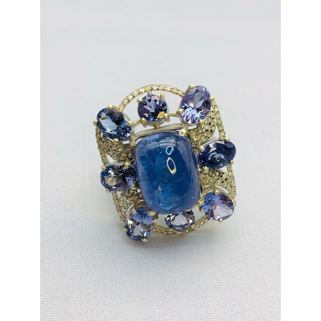Bochic "Orient" Natural Diamond & Tanzanite Cocktail Ring Set In 18K Gold & Silver Natural Cabochon Tanzanite 7.50 Carat...