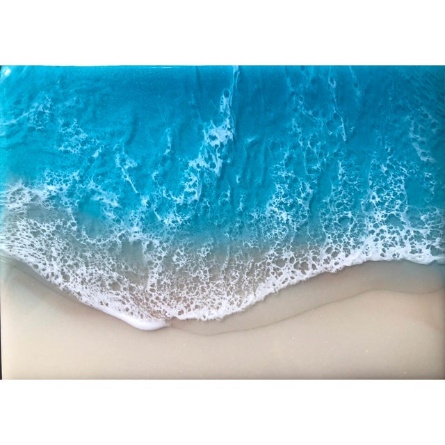 Abstract White Sand Beach #27 by Ana Hefco | Layered resin on wood panel Aerial view of a beach with turquoise water. For Sale - Image 3 of 4
