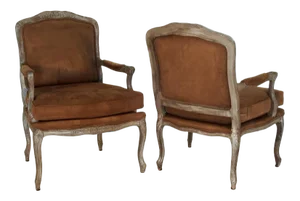 Ralph Lauren Silver Fauteuils Chairs With Brown Suede - a Pair