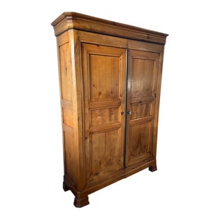Early 1800s French Louis Philippe Wild Cherry Wood Armoire For Sale