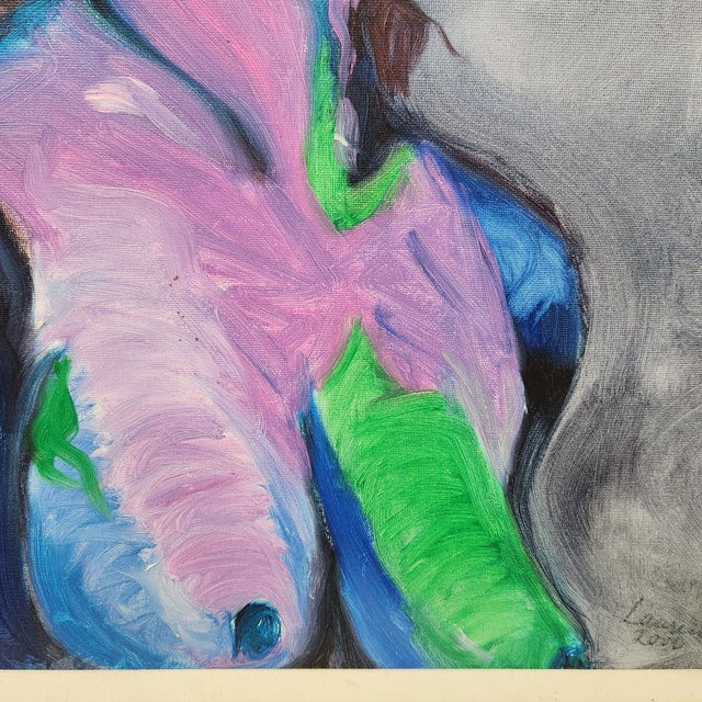 Paint Vintage 2000 Original Fauvist Expressionist Female Nude Portrait Painting For Sale - Image 7 of 13