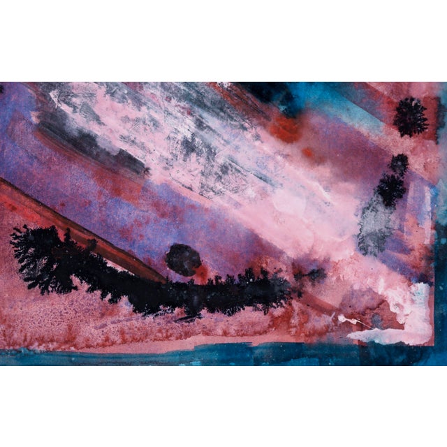 Subaquatic Canyon - Abstract Expressionist on Paper Abstract in bold blue and red with textures created by salt in India...