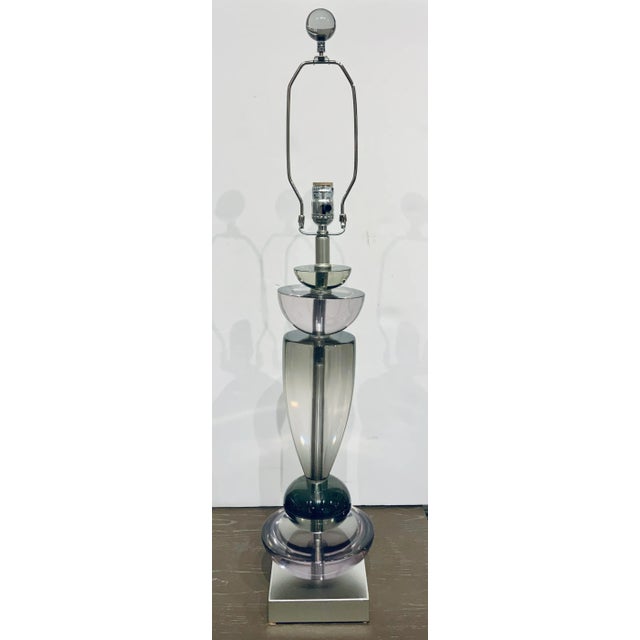 Stylish Modern Lilac and Gray Acrylic Table Lamps Pair, showroom floor samples