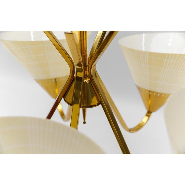 Mid-Century 5-Light Glass & Brass Ceiling Lamp, 1950s For Sale - Image 14 of 16