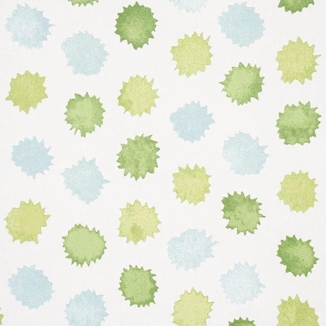 Art Deco Schumacher X Celerie Kemble Mini Bursts Wallpaper in Green & Blue - 10 Yards For Sale - Image 3 of 4
