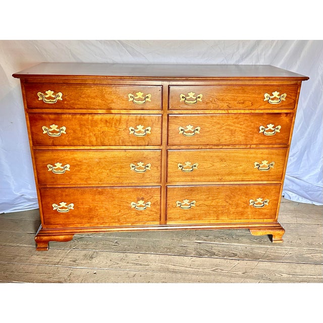 1990s Stickley Solid Cherry Double Dresser With Brass Hardware For Sale - Image 10 of 12