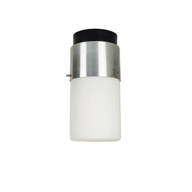 Metal Cylindrical Opaline Glass and Black Metal Flush Mount by Bruno Gatta for Stilnovo, 1950s For Sale - Image 7 of 14