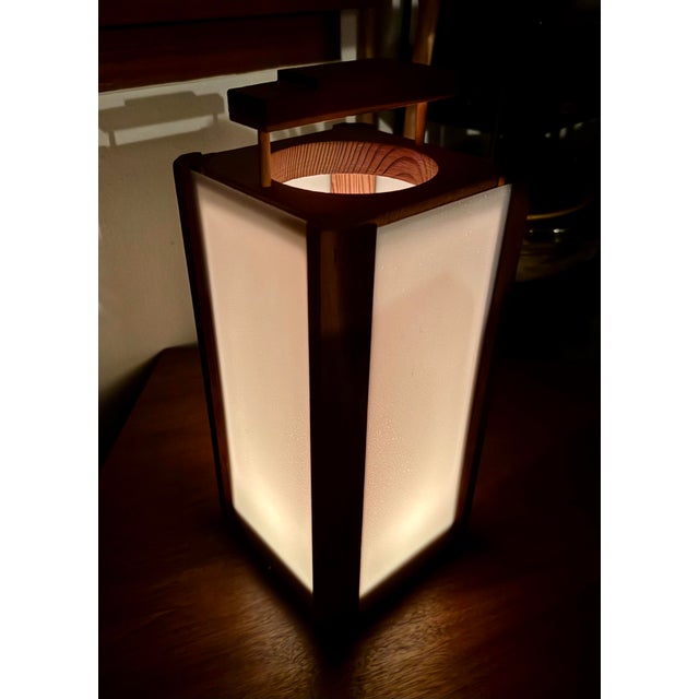 Beautiful vintage Japanese-style wood lantern with warm translucent panels and traditional-inspired fitted construction....