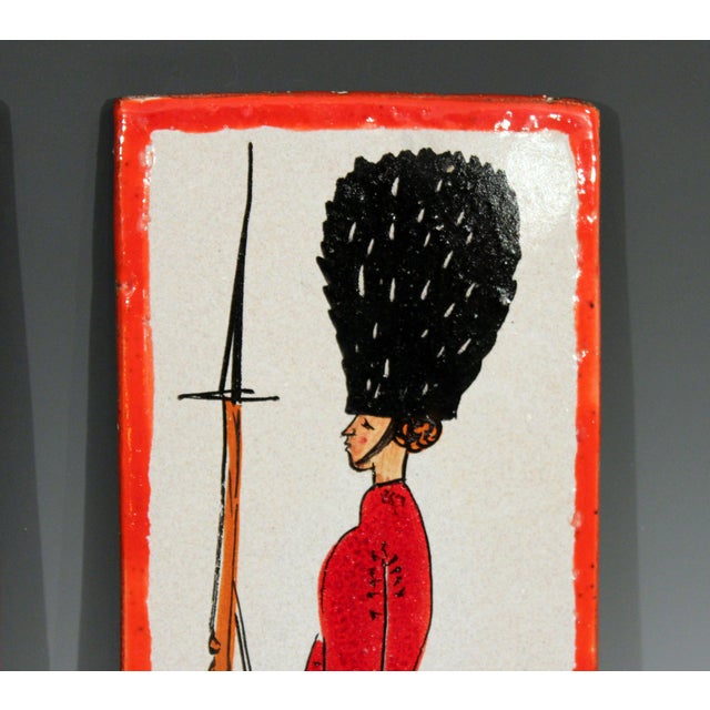 1960s Pottery Italian Petucco Tiles Beefeater Raymor Hanging Plaques Ceramic - a Pair For Sale In New York - Image 6 of 11