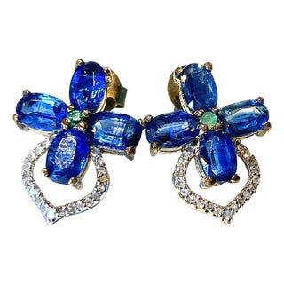 Bochic "Orient" Sapphire, Tanzanite & Emerald Earrings Set 18K Gold&Silver For Sale