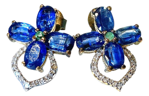 Bochic "Orient" Sapphire, Tanzanite & Emerald Earrings Set 18K Gold&Silver