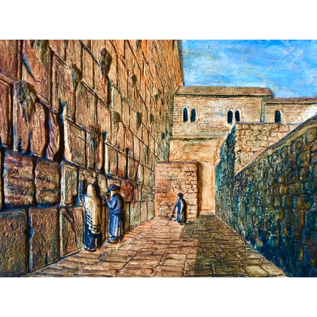 Manobla, Vintage Jerusalem Western Wall Relief Sculpture Model Diorama Painting Judaica, c.1950's For Sale - Image 9 of 13
