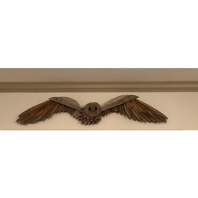 Wood Handmade Owl Art Sculpture by Nantucket Artist Kelley Jepson For Sale - Image 7 of 10