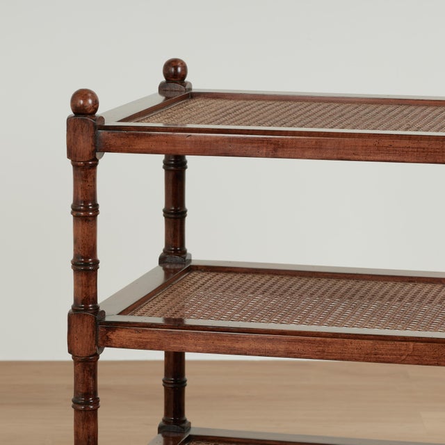 Wood Vintage Three Tiered Caned British Colonial Style Stand For Sale - Image 7 of 13