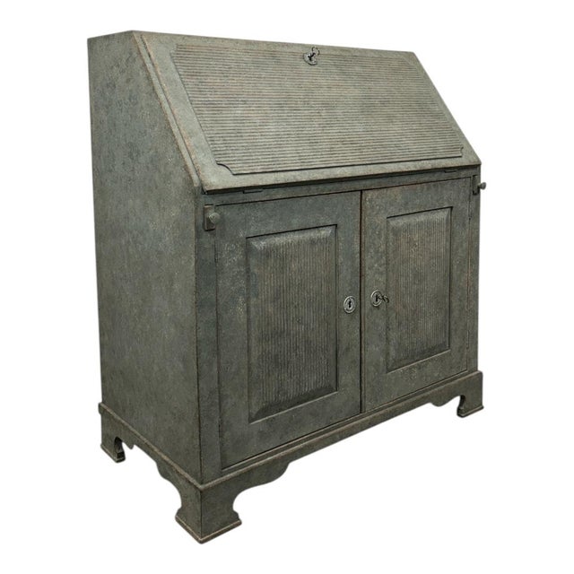 Mid 19th Century Antique Swedish Secretary in Gray With White Highlights For Sale - Image 5 of 10