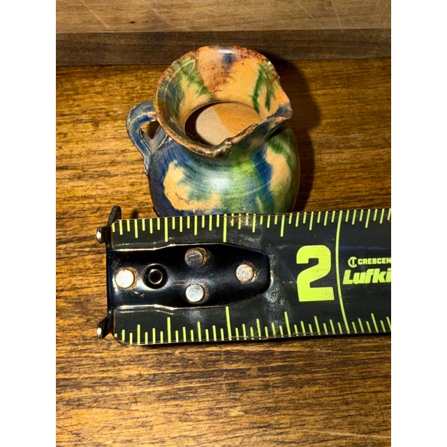 Rare Antique Miniature Strasburg, Va Multi Glazed Redware Pitcher 2.5” C. 1890’s For Sale - Image 10 of 11