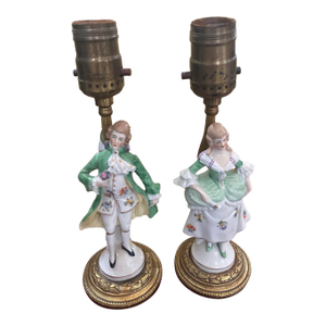 Pair of Vintage Porcelain Figurine Lamps – Rococo Style – Lady & Gentleman – 12”