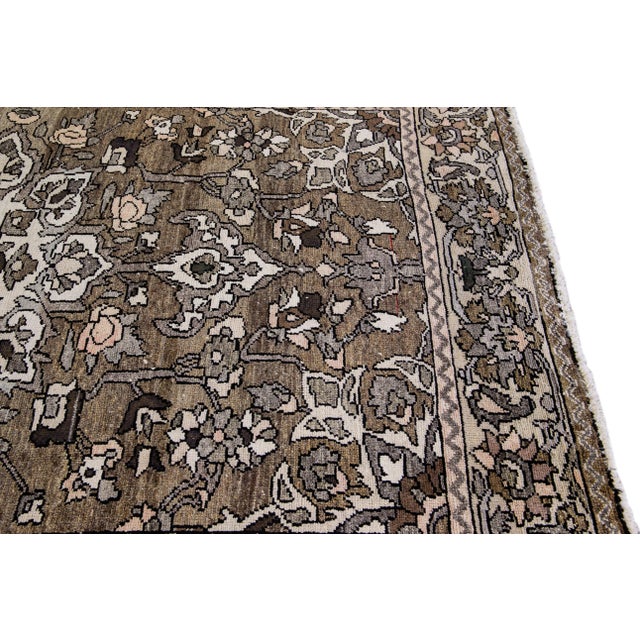 Textile Vintage Malayer Handmade Medallion Floral Brown Wool Rug For Sale - Image 7 of 10