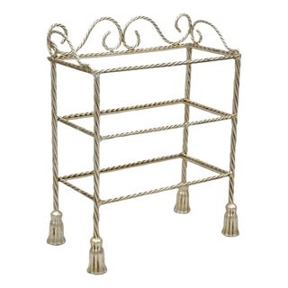 Mid 20th Century Italian Hollywood Regency Silver Leaf Gilt Iron 3 Tier Shelf Small Display Stand For Sale