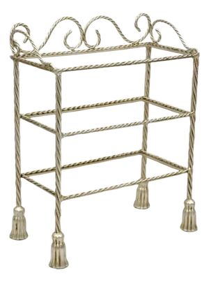Mid 20th Century Italian Hollywood Regency Silver Leaf Gilt Iron 3 Tier Shelf Small Display Stand