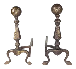 Pair of Hammered and Patinated Andirons