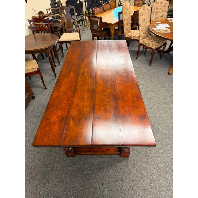 Late 20th Century Mahogany English Country Rustic Farmhouse Dining Table, Circa 1980 For Sale - Image 5 of 12