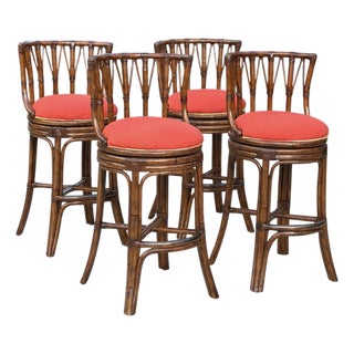 Tommy Bahama Island Estate Faux Bamboo Swivel Barstools, Set of Four For Sale