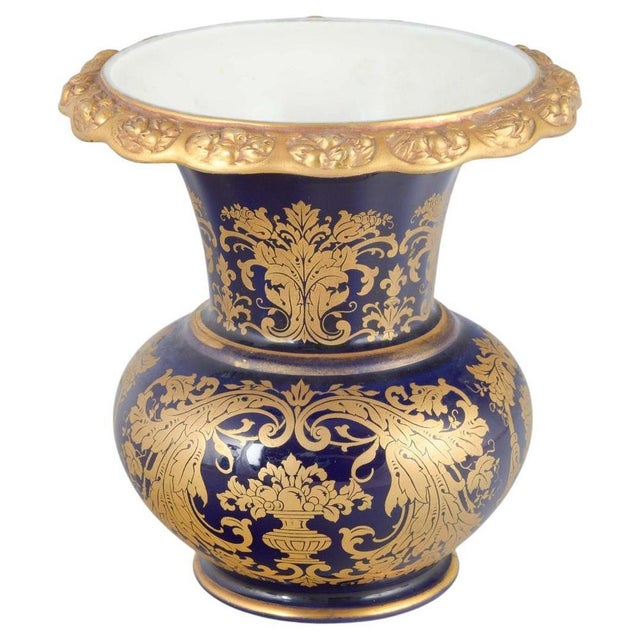 1940s Porcelain Vase with Deep Cobalt Blue Glaze and Gilded Floral Motifs from Rosenthal, 1940s For Sale - Image 5 of 5