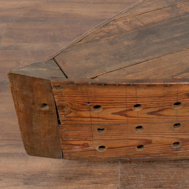 Rustic Vintage Decorative Model Boat With Holes for Fishing or Large Creel, Circa 1940 For Sale - Image 4 of 11