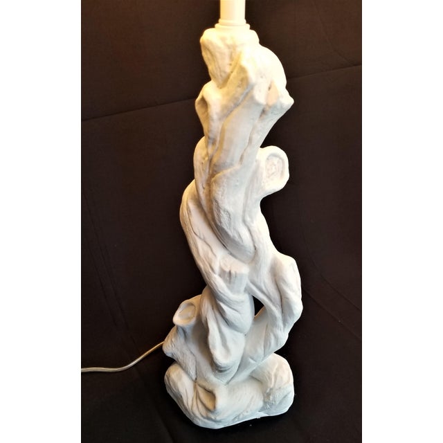 White Faux Bois Solid White Plaster Tree Table Lamps -A Pair - Authentic 1950s - Serge Roche Style - Palm Beach Boho Chic For Sale - Image 8 of 12