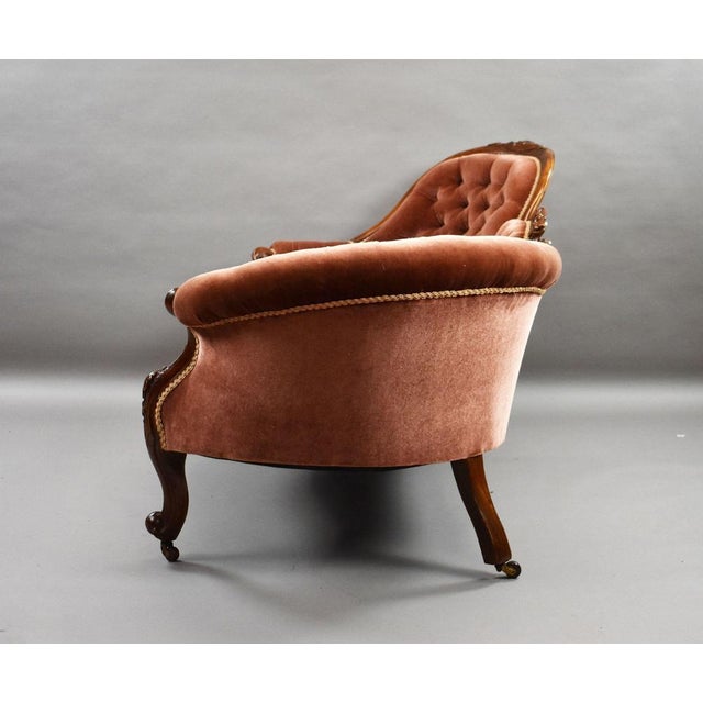 Gold Victorian Carved Walnut Chaise Lounge Settee, 1860 For Sale - Image 8 of 9