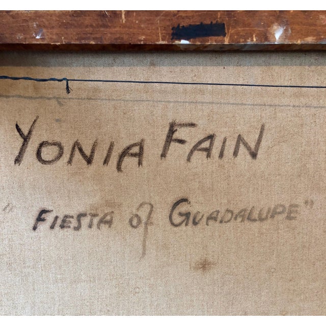 Yonia Fain, Jewish Mexican Avant Garde Fiesta of Guadalupe Expressionist Oil Painting, c.1940's For Sale In Miami - Image 6 of 12