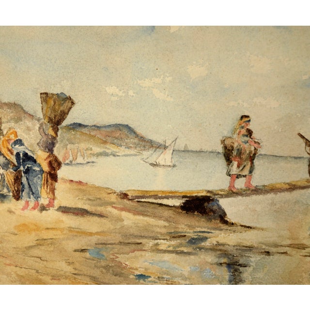 Late 19th Century Loading the Cargo Ship - Brittany France - Watercolor 19th Century For Sale - Image 5 of 7