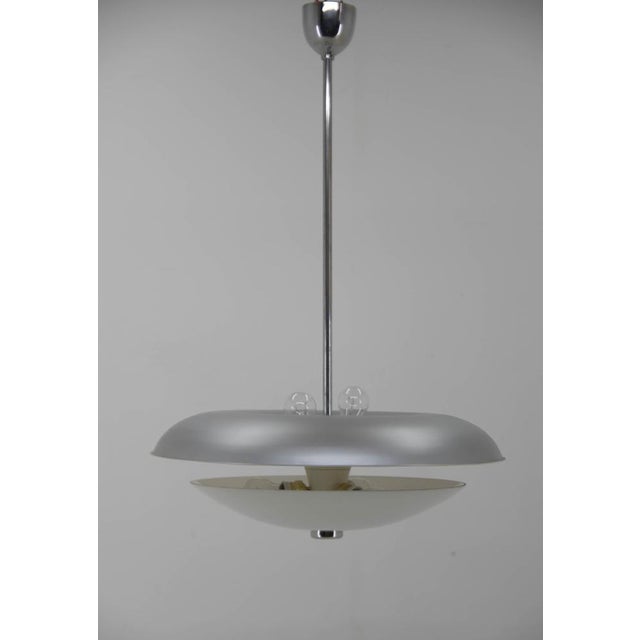 Bauhaus UFO Chandelier in Chrome & Glass, Czech Republic, 1930s For Sale - Image 10 of 15