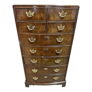 Henredon Vintage Georgian Walnut Tall 9-Drawer Dresser - Circa 1970s