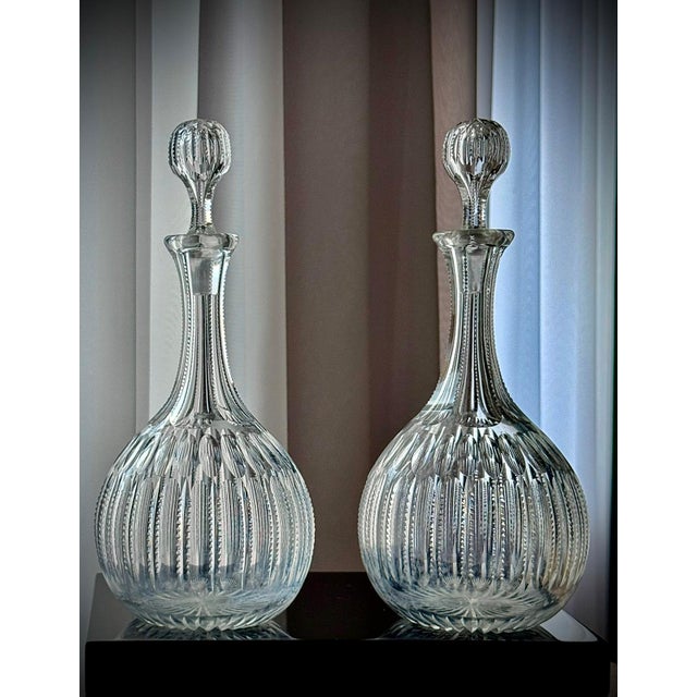 Antique Cut Glass Decanters with Faceted Stoppers, 1890s, Set of 2 For Sale - Image 14 of 16