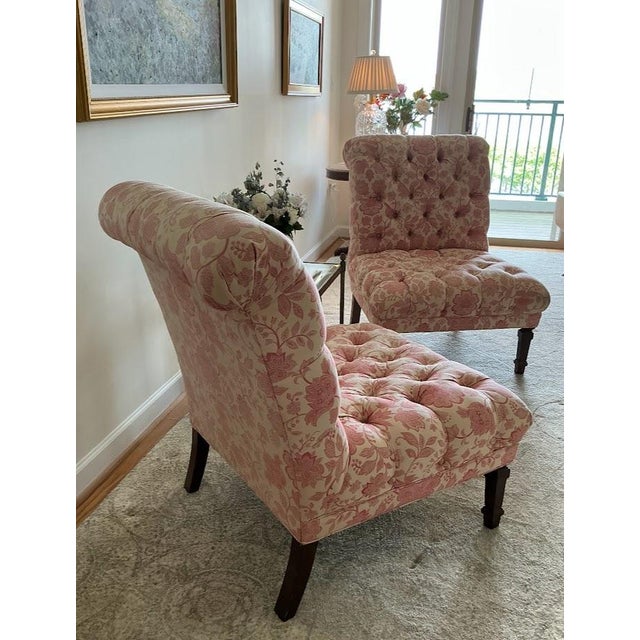 English Pair of Martha Stewart for Bernhardt Tufted Slipper Chairs For Sale - Image 3 of 10