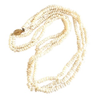 Vintage Freshwater Pearl and 14k Gold Clasp Multistrand Beaded Necklace - 16.5" For Sale