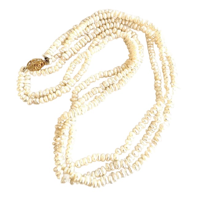 Vintage Freshwater Pearl and 14k Gold Clasp Multistrand Beaded Necklace - 16.5" For Sale