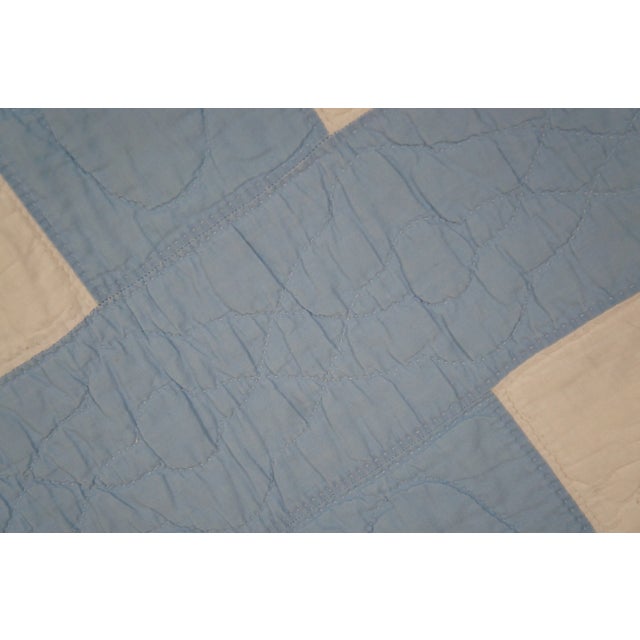 Blue Antique Folk Art Stitched Woven Floral Labyrinth Star Sawtooth Quilt Blanket For Sale - Image 8 of 13